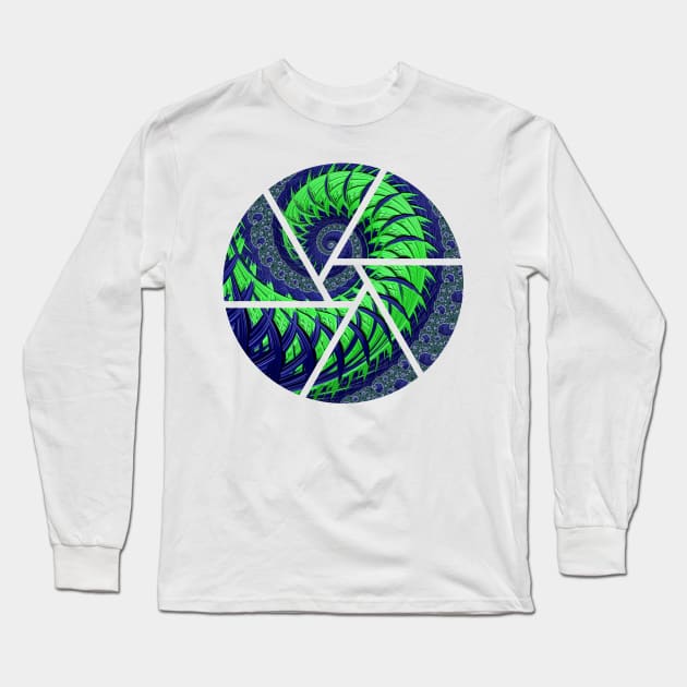 Seattle Blue and Green Spiral Fractal Long Sleeve T-Shirt by BHDigitalArt